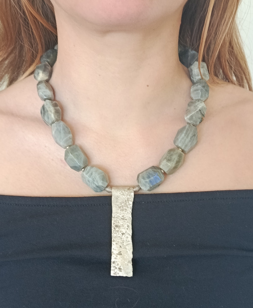 Labradorit Collier mit 925 Silberplatte