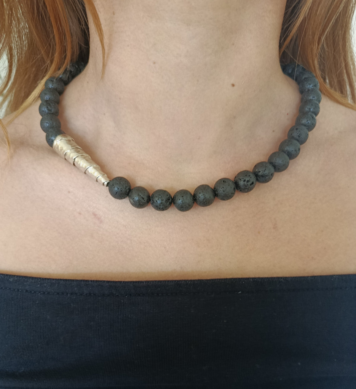 Lavastein Collier mit 925 Silber