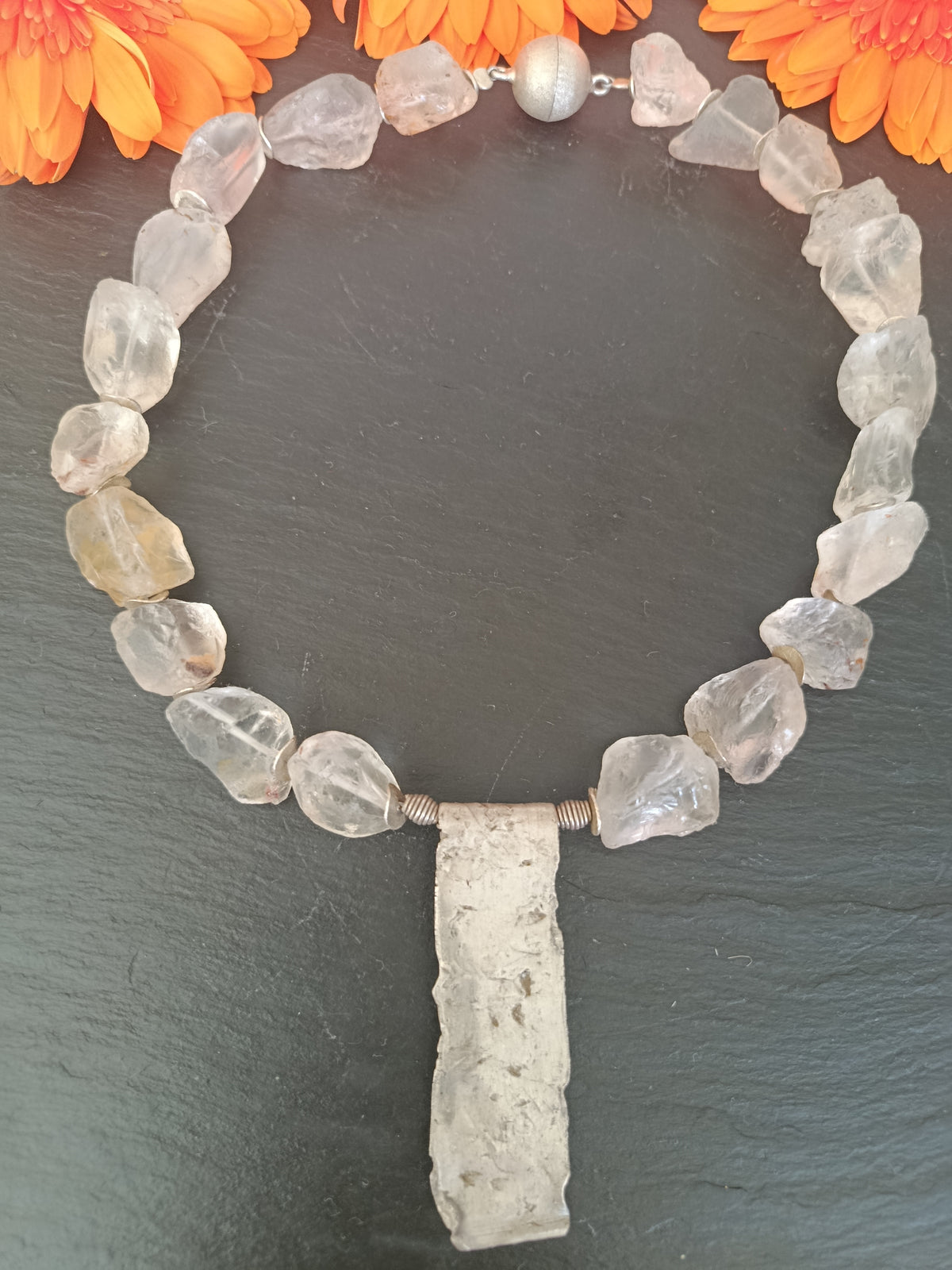 Collier aus Bergkristall mit Silberplatte 925