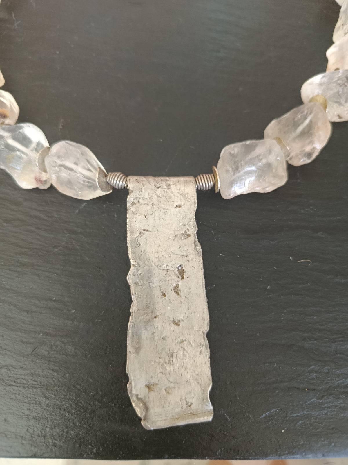 Collier aus Bergkristall mit Silberplatte 925