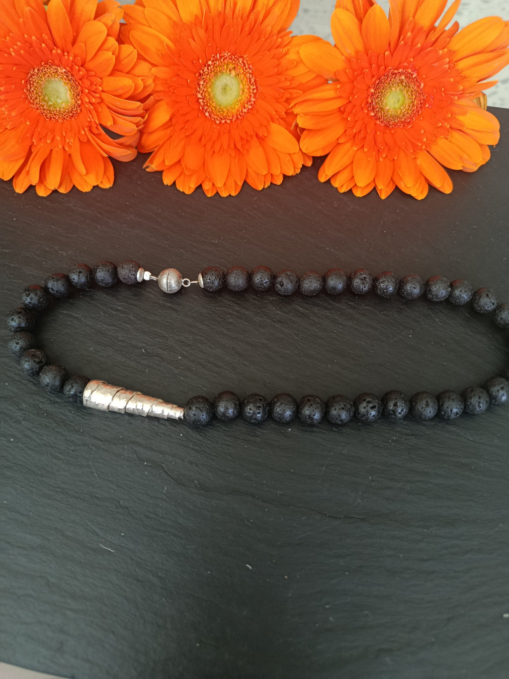 Lavastein Collier mit 925 Silber