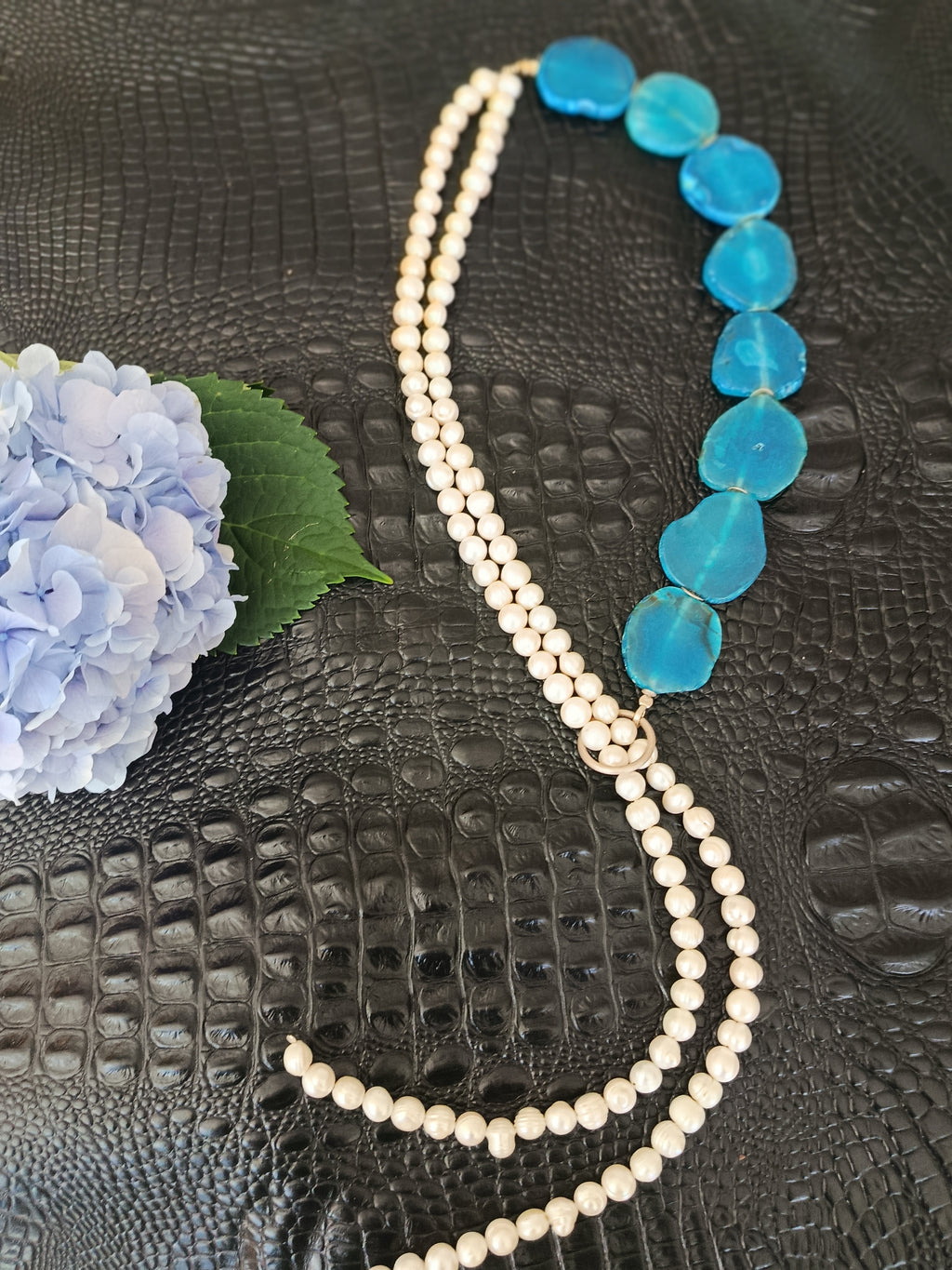 Süsswasserperlen/Achat Collier mit 925 Silber