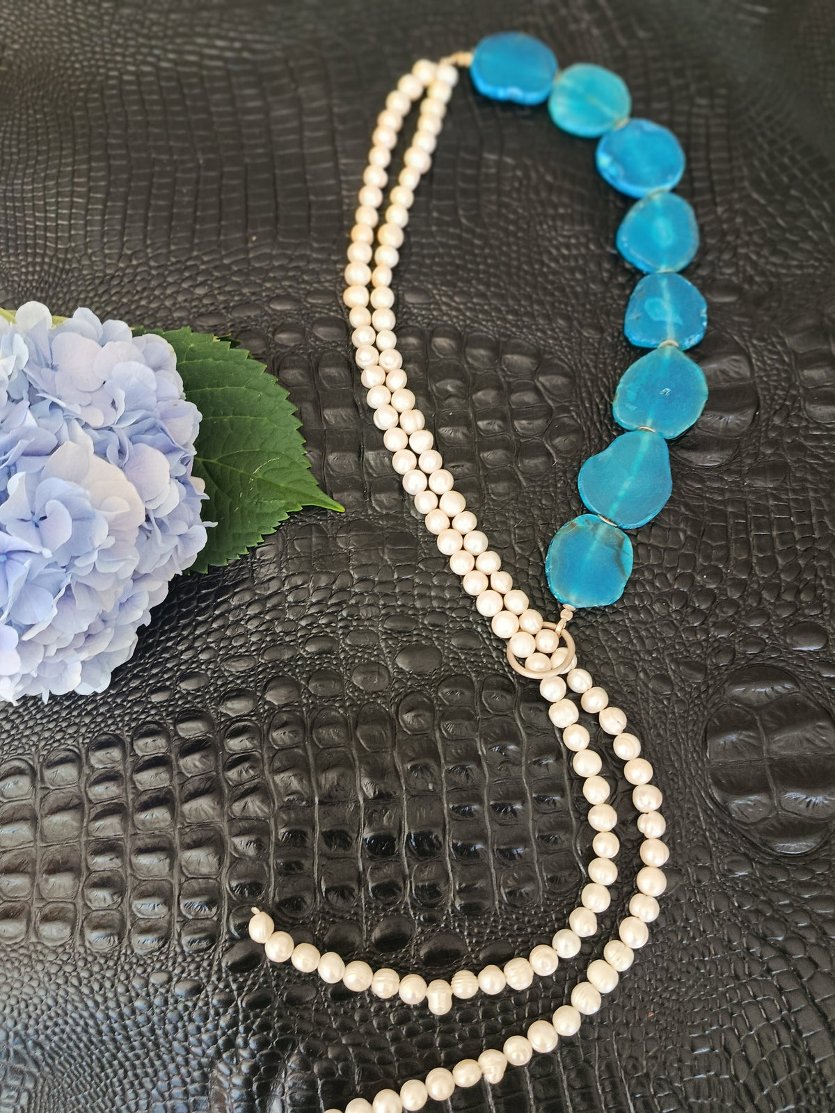 Süsswasserperlen/Achat Collier mit 925 Silber