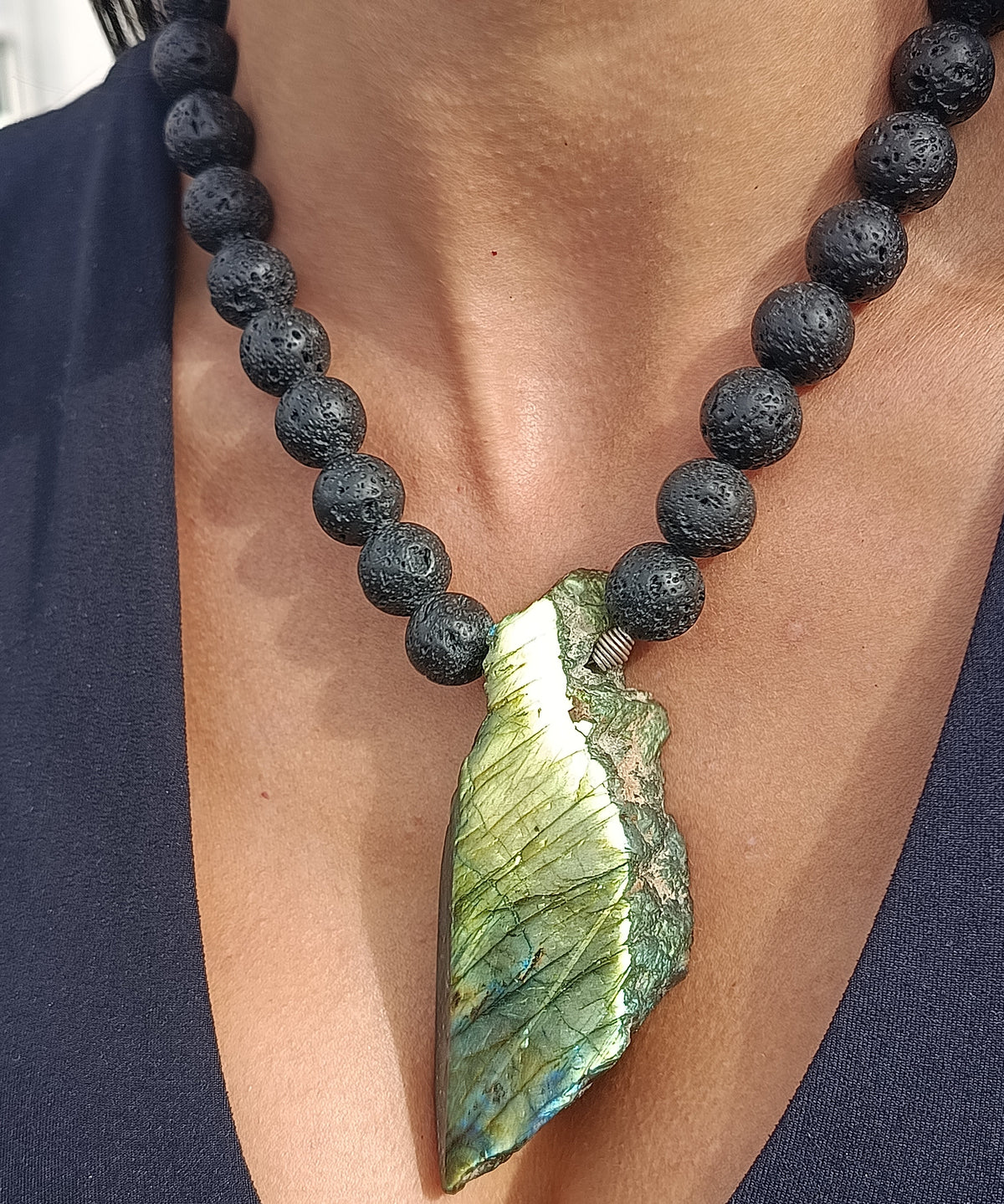 Lava/Labradorit Collier mit 925 Silber
