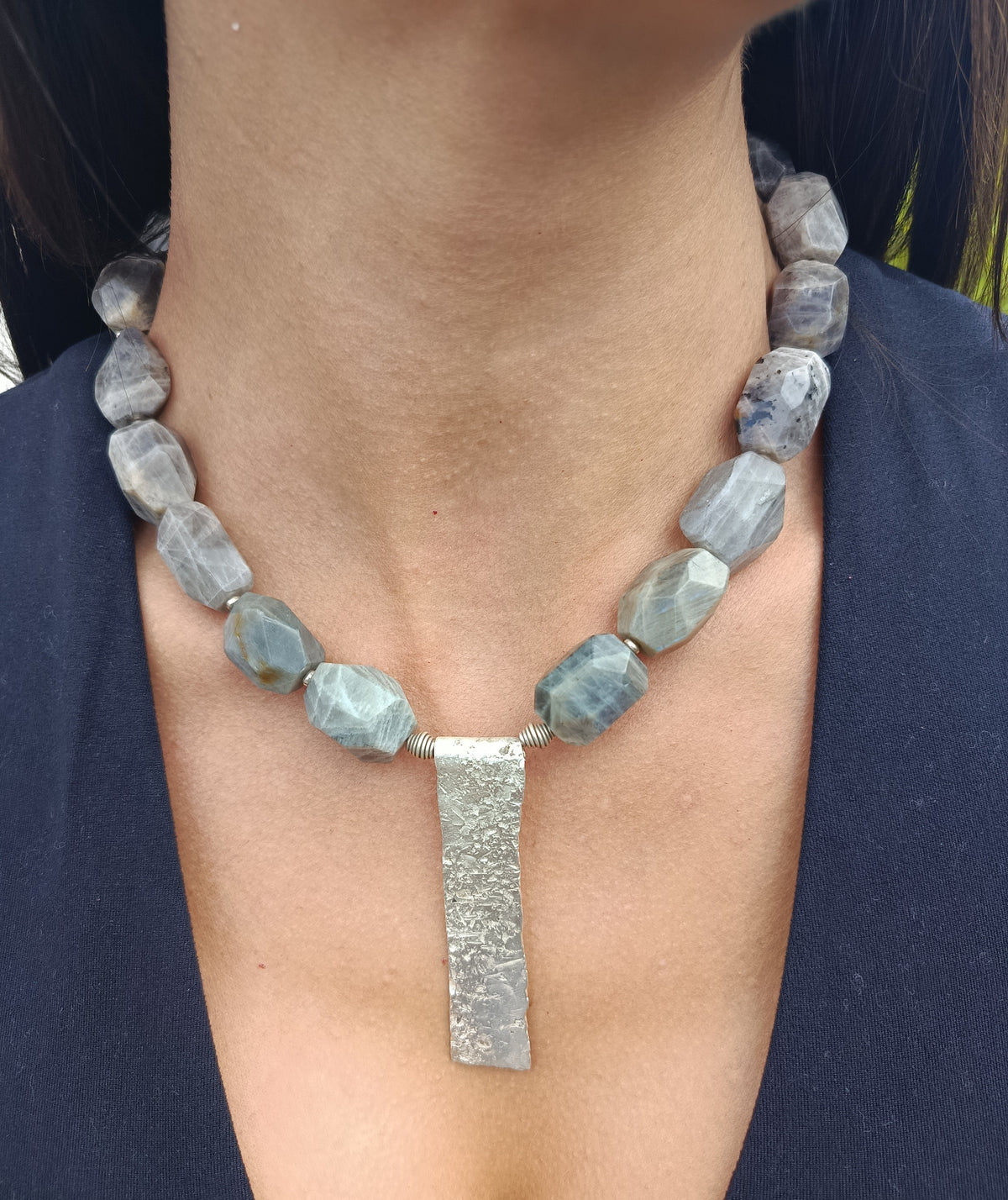 Labradorit Collier mit 925 Silberplatte