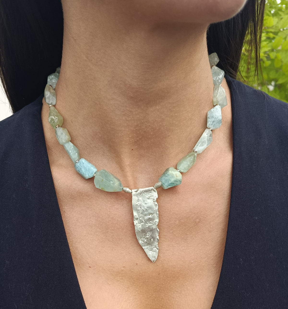 Aquamarin Collier mit 925 Silberplatte
