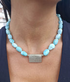 Larimar Collier mit Silberplatte 925