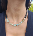Aquamarin/Lava Collier mit 925 Silber