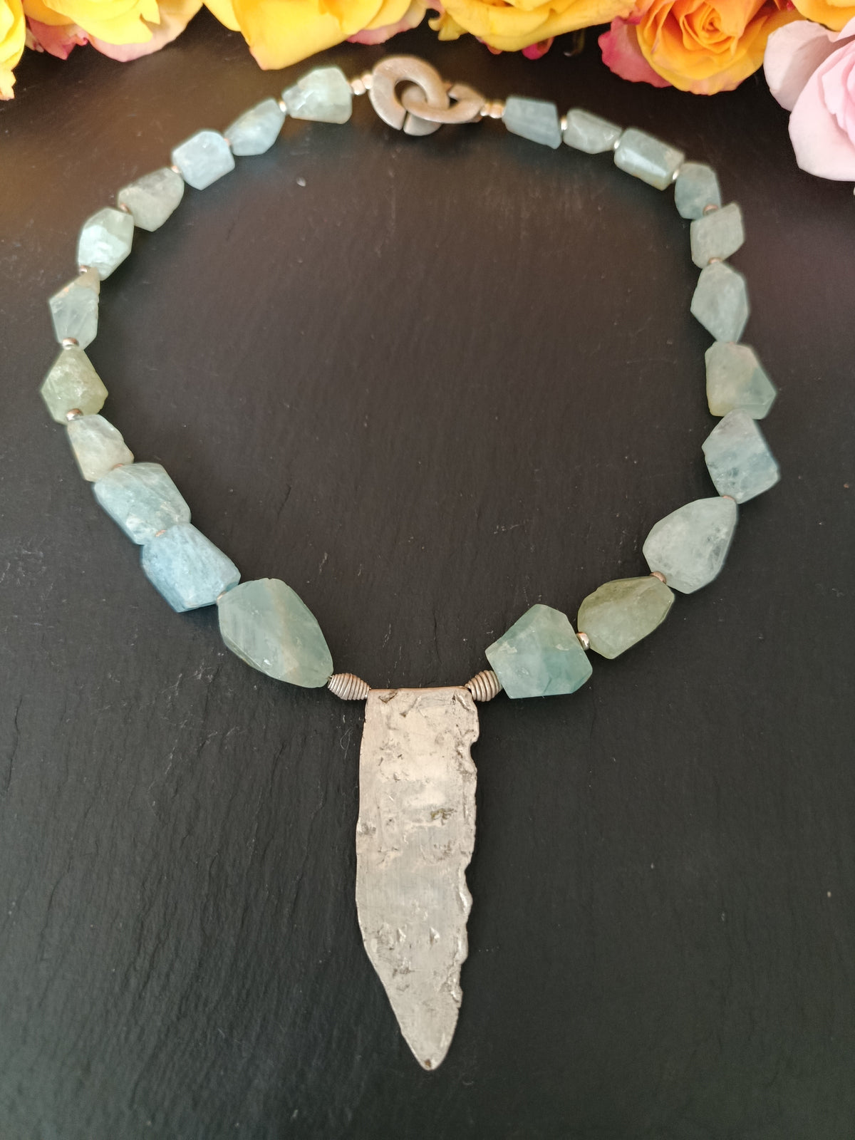 Aquamarin Collier mit 925 Silberplatte