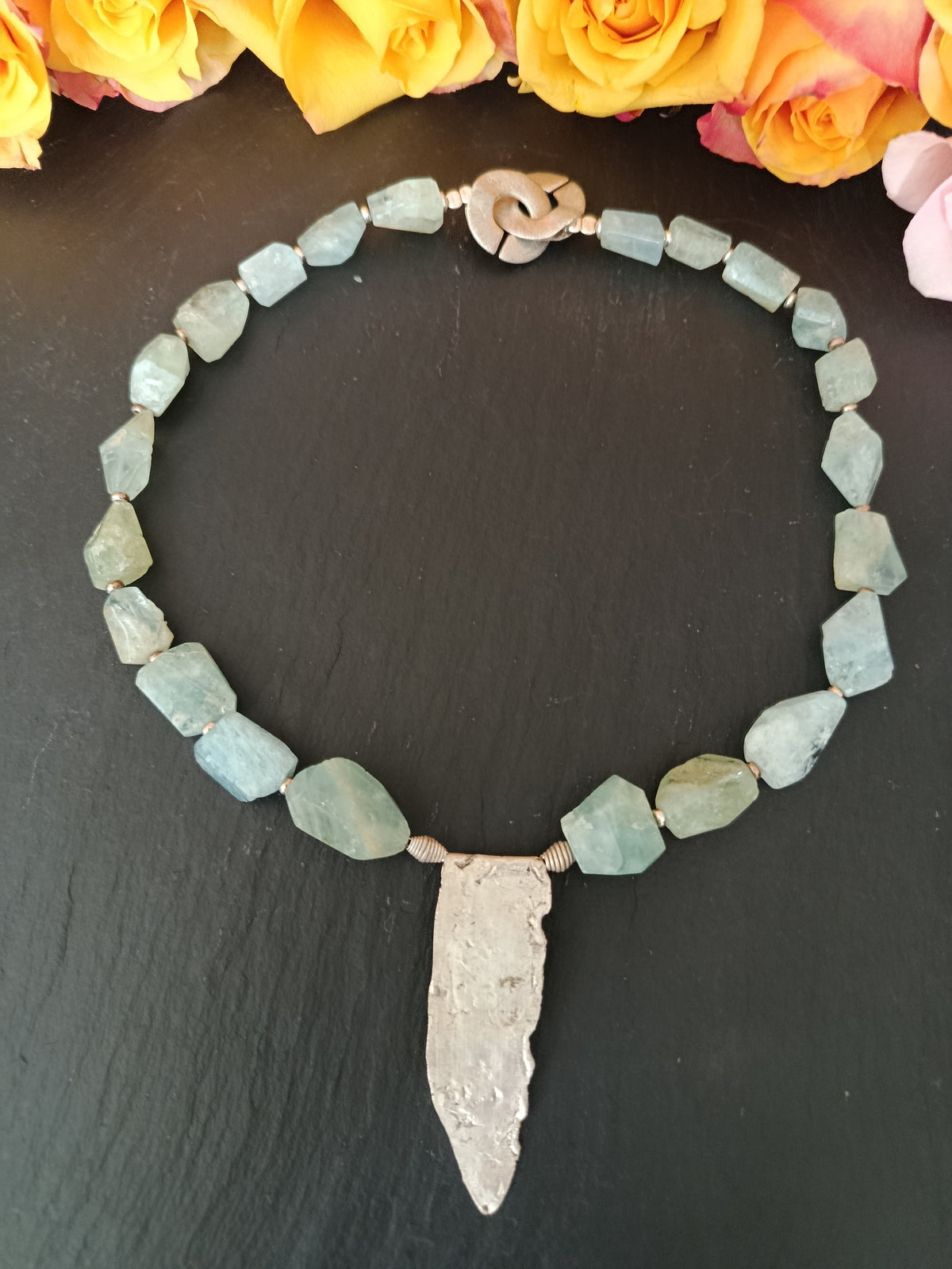 Aquamarin Collier mit 925 Silberplatte
