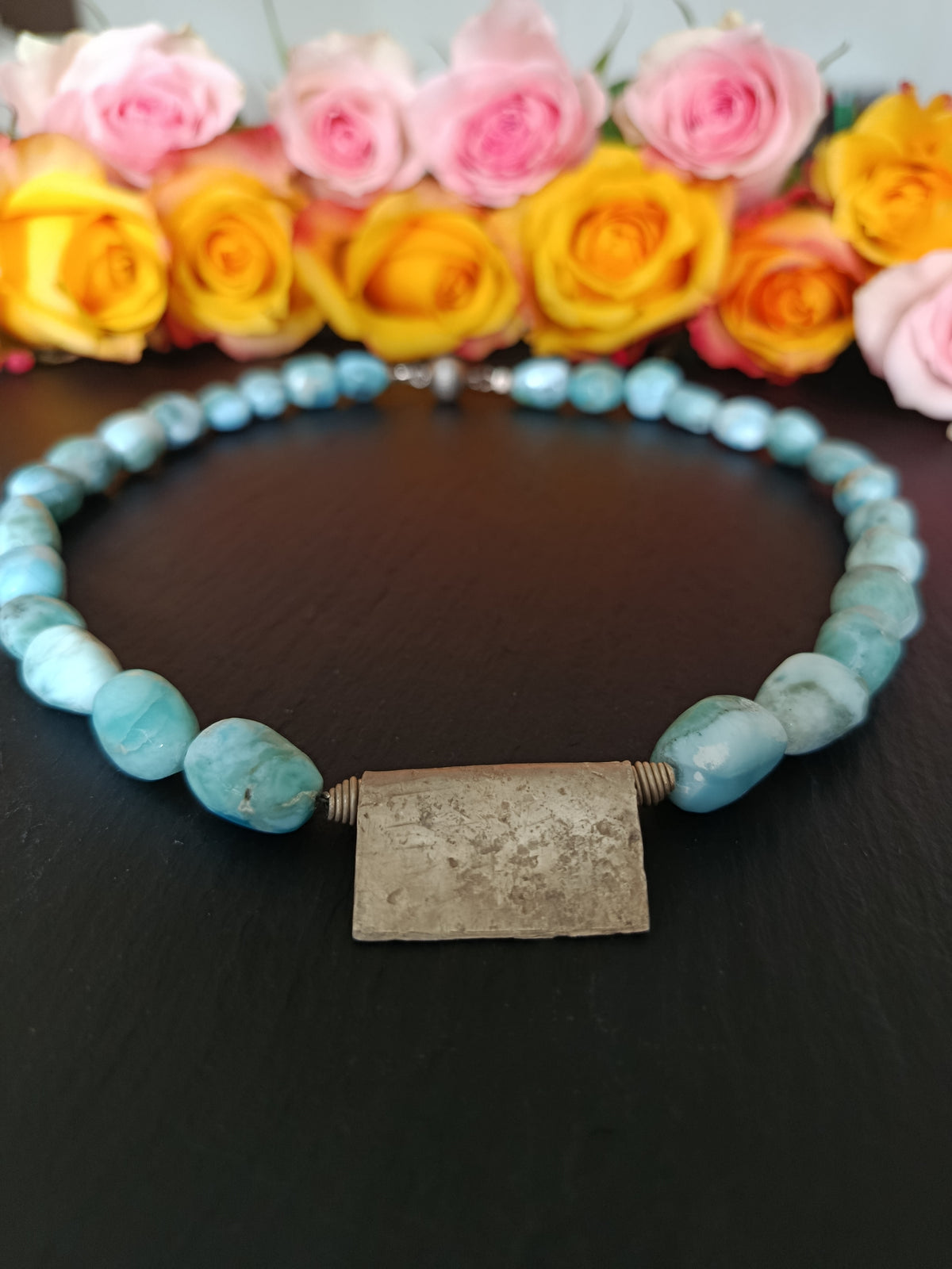 Larimar Collier mit Silberplatte 925