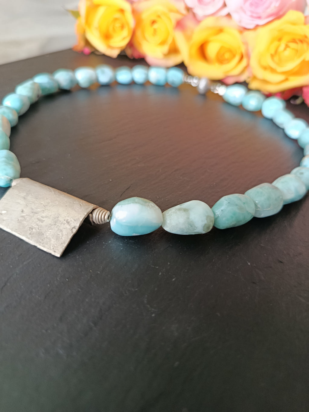 Larimar Collier mit Silberplatte 925