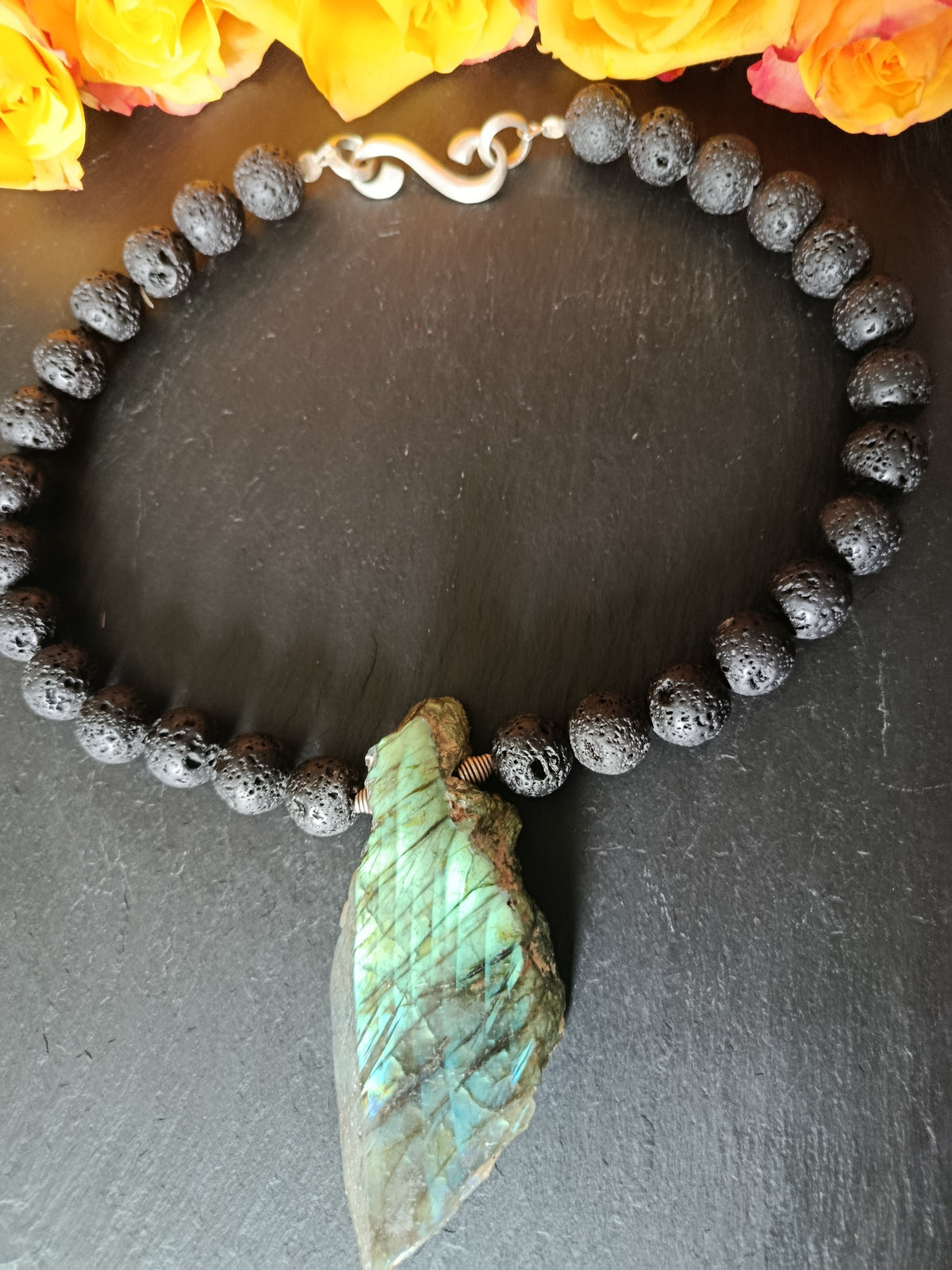 Lava/Labradorit Collier mit 925 Silber