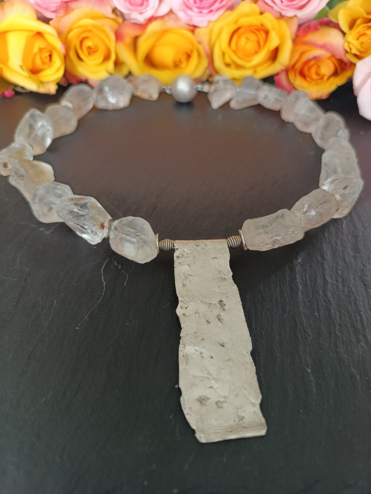 Collier aus Bergkristall mit Silberplatte 925