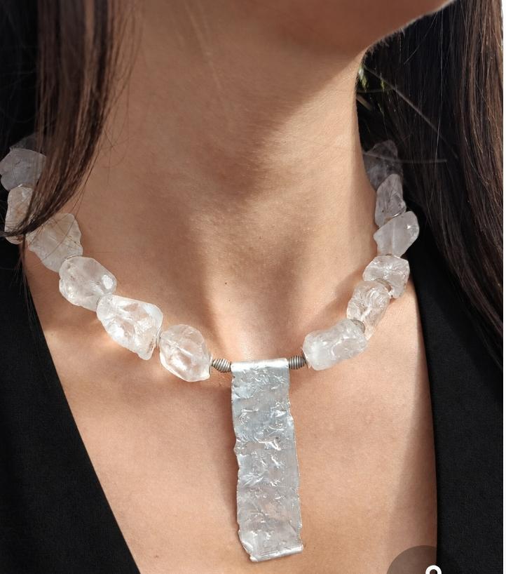 Collier aus Bergkristall mit Silberplatte 925