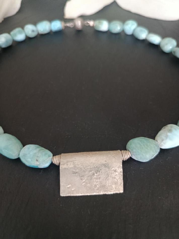 Larimar Collier mit Silberplatte 925